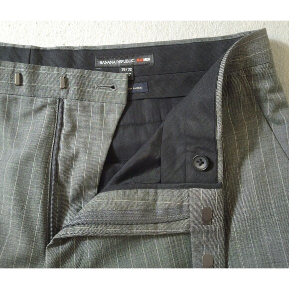 Banana Republic MadMen Dress Pants Mens 36x32 Gray Wool Pinstripe Slacks - Picture 8 of 12